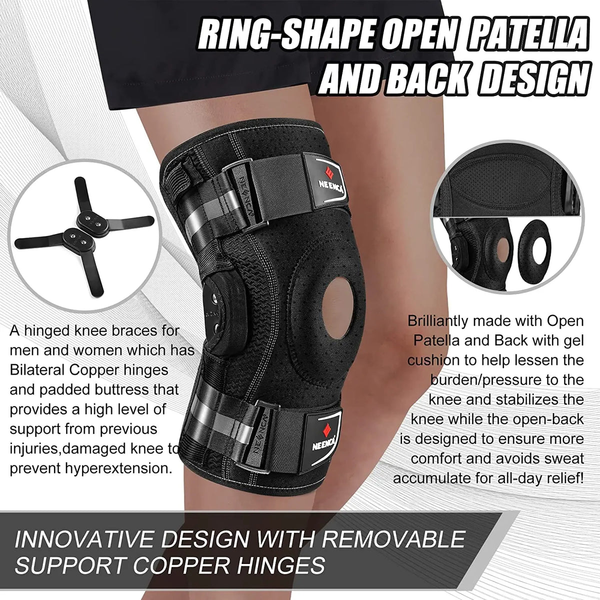 Neenca Hinged Knee Brace Pain Support Side Stabilizers Joint Relief Arthritis Meniscus Tear Acl Pcl