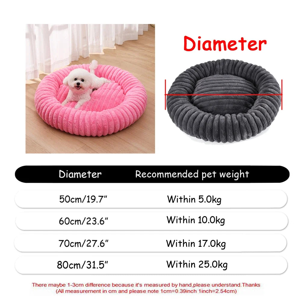 40-90cm 6 Sizes Round Pet Bed Large Dog Super Soft Cat Plush House Medium Winter Warm Sleeping