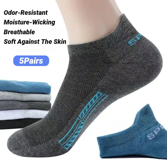 5 Pairs Men’s Breathable Cotton Ankle Socks, Thin Low-Cut Sports Socks