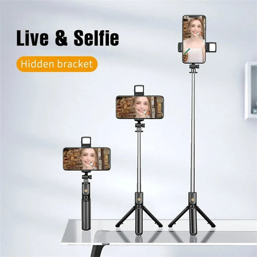 Bluetooth Selfie Stick Tripod with LED Fill Light – 680mm Extendable