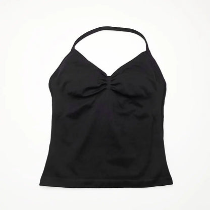 Nclagen Gym Longline Strappy Top Women Seamless Yoga Tank Removable Pads V Neck Workout Clothes