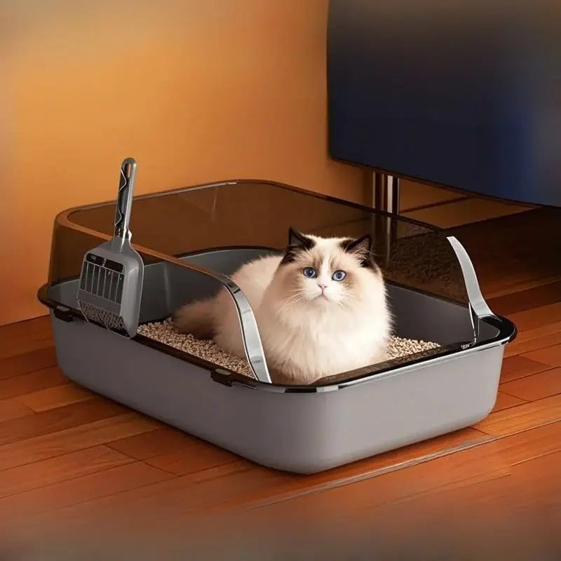 P Semi-Enclosed Cat Litter Box Splashproof Kitten Toilet Tray Pet Cleaning Basin Sides Indoor Use