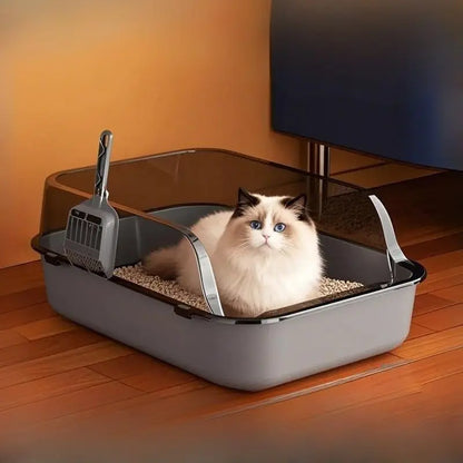 P Semi-Enclosed Cat Litter Box Splashproof Kitten Toilet Tray Pet Cleaning Basin Sides Indoor Use