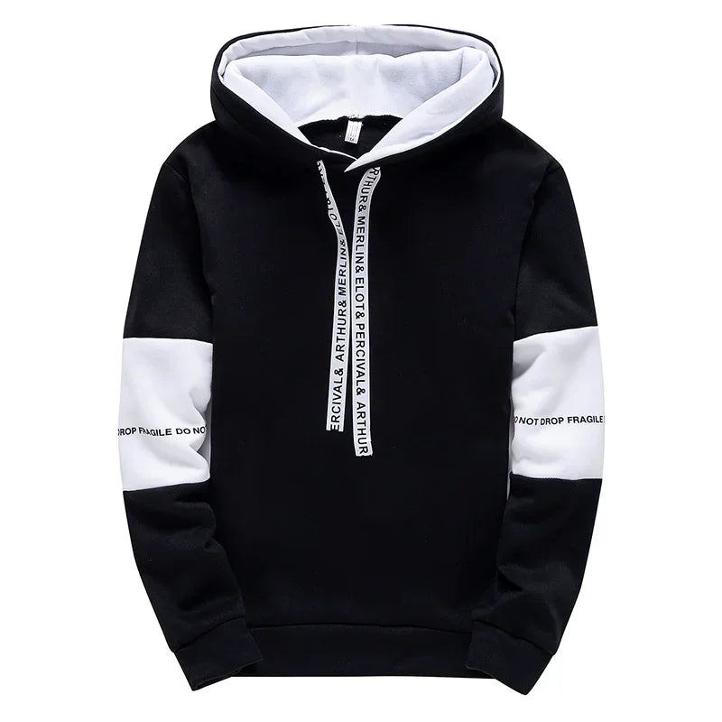 Men’s Printed Letter Hoodie, Long-Sleeve Casual Pullover Sweatshirt