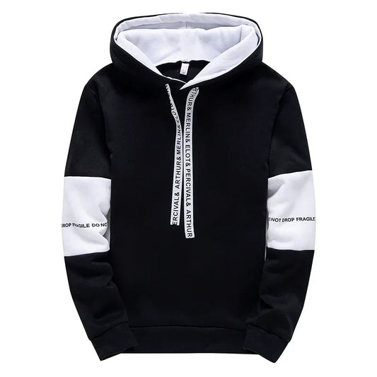 Men’s Printed Letter Hoodie, Long-Sleeve Casual Pullover Sweatshirt
