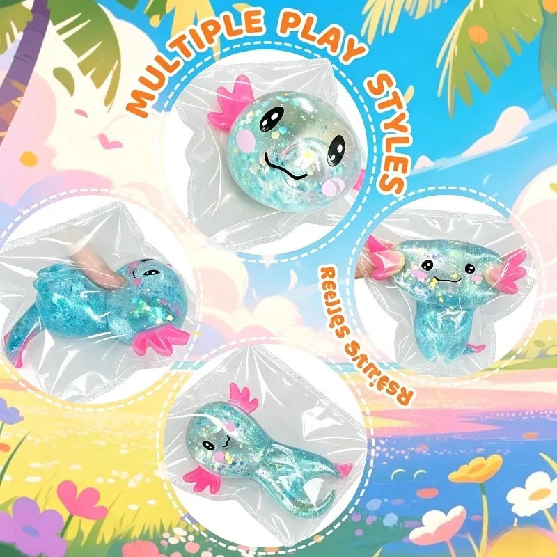 Multicolor Glitter Axolotl TPR Squishy Squeeze Fidget Toy