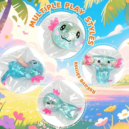 Multicolor Glitter Axolotl TPR Squishy Squeeze Fidget Toy