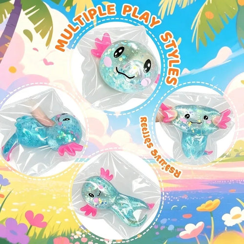Multicolor Glitter Axolotl TPR Squishy Squeeze Fidget Toy