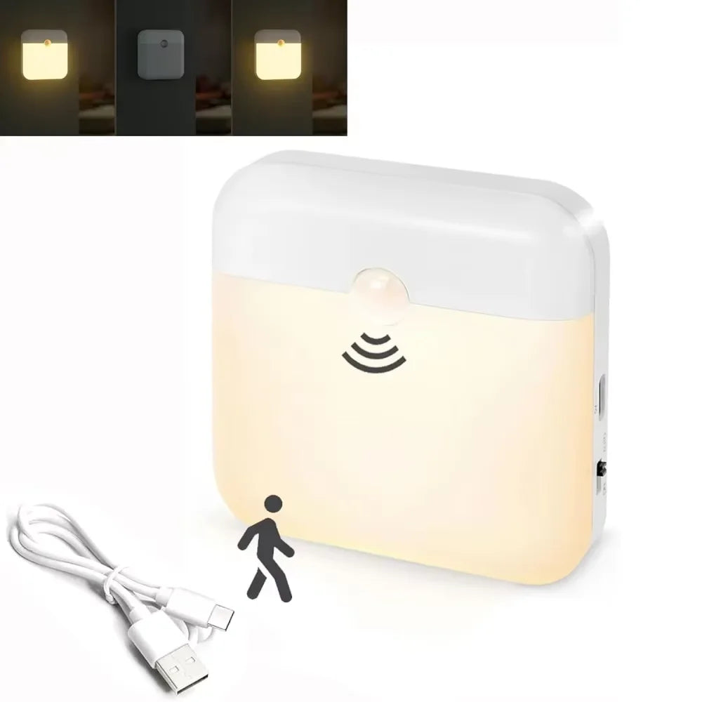Motion Sensor Night Light – USB Rechargeable Square LED Lamp