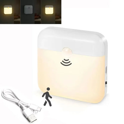 Motion Sensor Night Light – USB Rechargeable Square LED Lamp