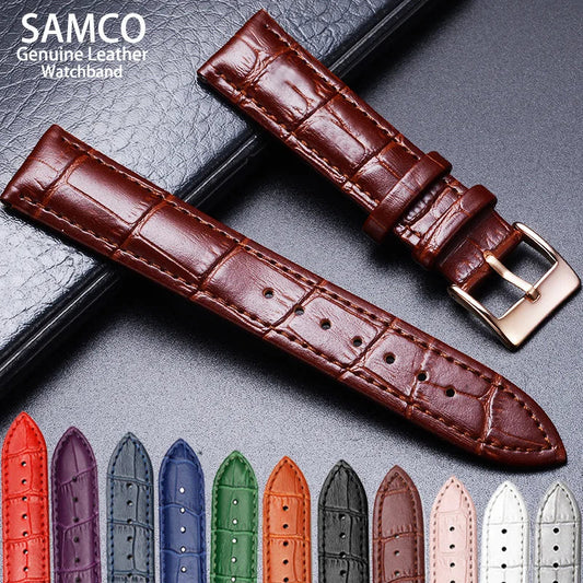 Genuine Leather Watch Strap with Tool, 12–24mm