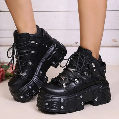 Platform Women S Personality Casual Sneakers Autumn Round Toe Strappy Heels
