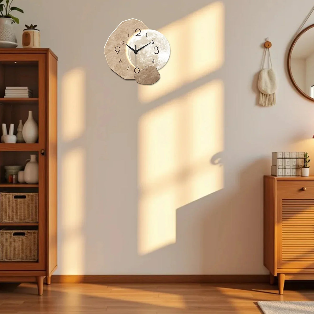 Silent Wall Clock – Modern Moon Design, Quartz Movement for Bedroom & Living Room