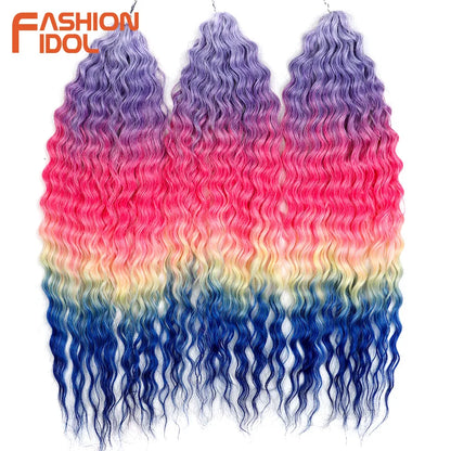 24 Inch Water Wave Crochet Braiding Hair – Synthetic Twist Curly Ombre Extensions