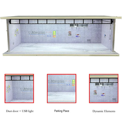 1/64 Scale Garage Diorama Display Case with USB LED Lights