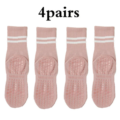 Grip Socks for Women – Non-Slip Pilates & Yoga (4 Pairs)