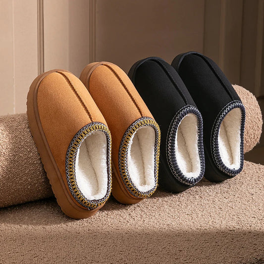 Plush Winter Slippers with Thick EVA Sole for Men & Women Non Slip Home Shoes