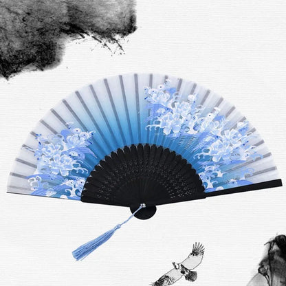 Folding Hand Fan Chinese Silk Fabric Fan for Weddings & Dance