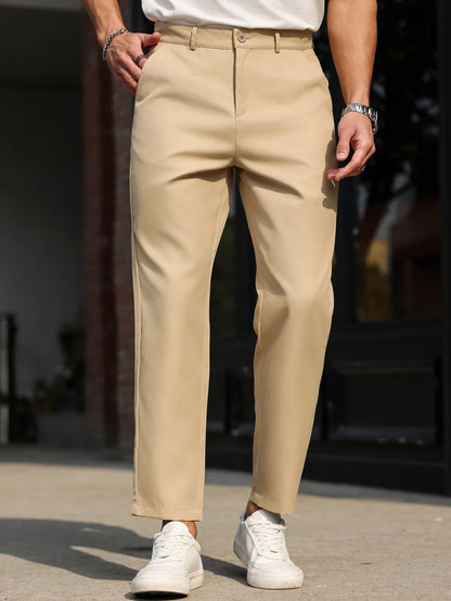 Men’s Slim-Fit Straight-Leg Casual Pants, Solid-Color Everyday Trousers