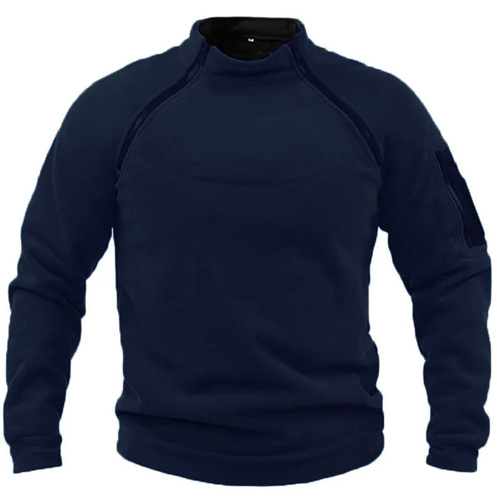 Men’s Tactical Hooded Sweatshirt, Long-Sleeve Stand-Collar Pullover for Hiking & Camping