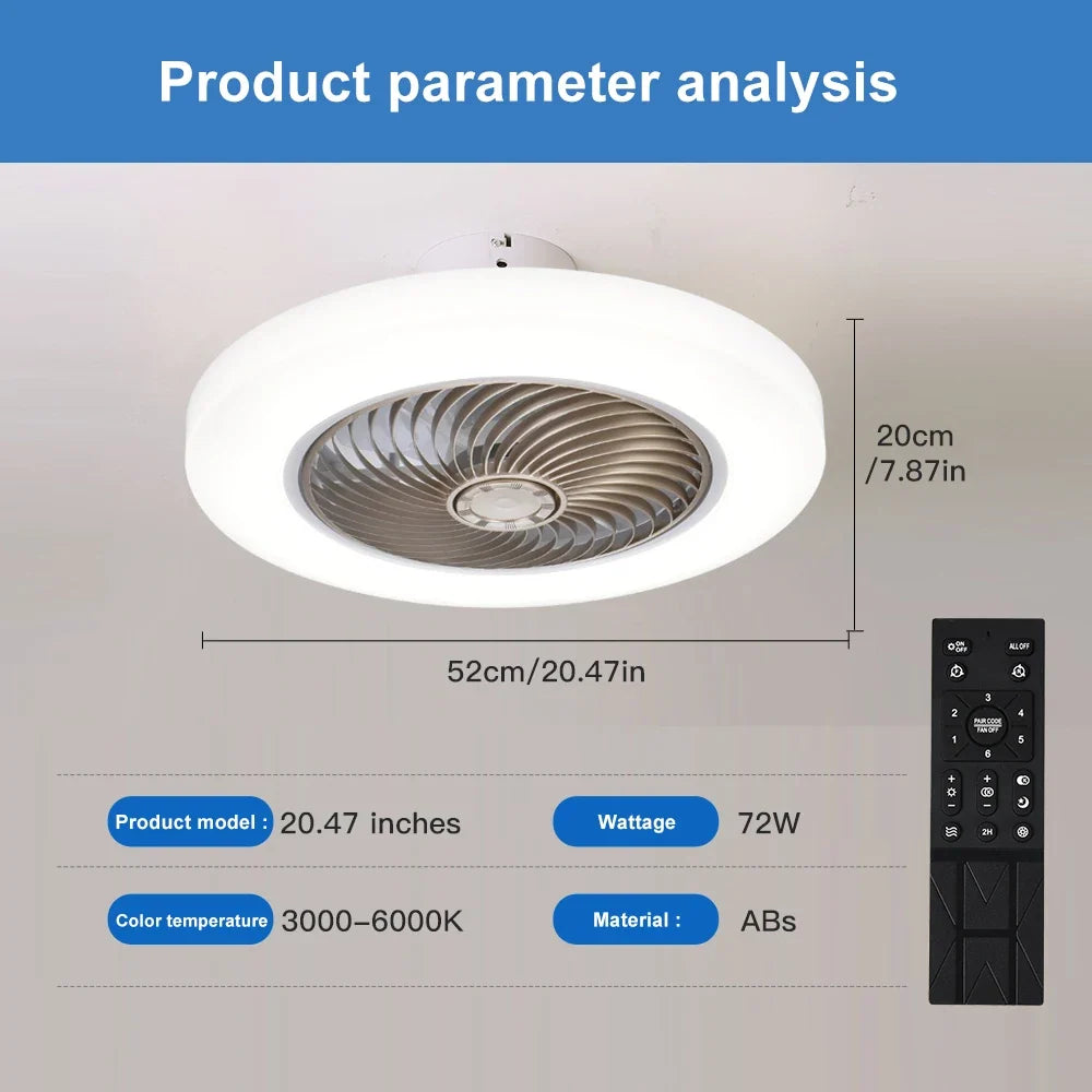 Smart Ceiling Fan with LED Light & Remote Control | 52cm