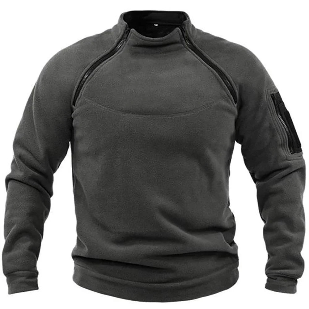 Men’s Tactical Hooded Sweatshirt, Long-Sleeve Stand-Collar Pullover for Hiking & Camping