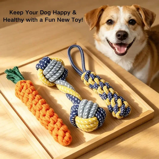 Plant-Dyed Cotton Rope Dog Chew Toy Carrot Corn Stick Dumbbell Shaped - Teeth Cleaning