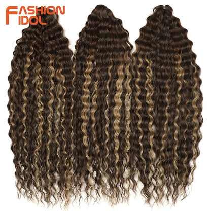 24 Inch Water Wave Crochet Braiding Hair – Synthetic Twist Curly Ombre Extensions
