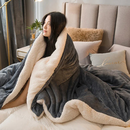 Double-Sided Wool Throw Blanket – Thick Warm Winter Bed Blanket, 12 Colors