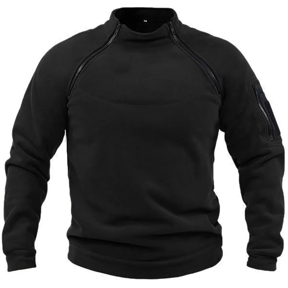 Men’s Tactical Hooded Sweatshirt, Long-Sleeve Stand-Collar Pullover for Hiking & Camping