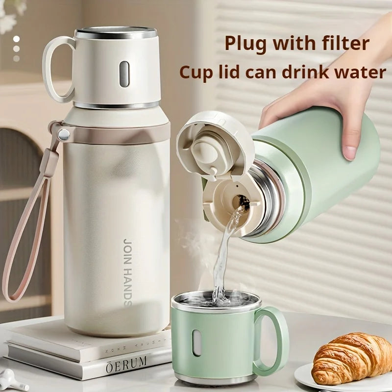 316 Stainless Steel Vacuum Flask with Cup & Tea Compartment | 20.3oz
