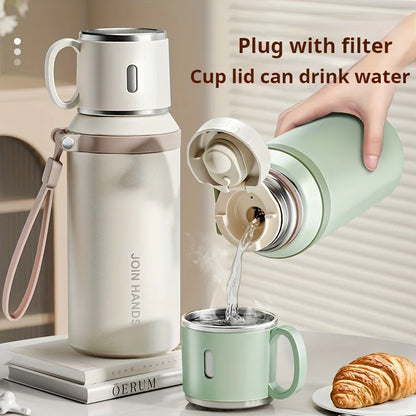 316 Stainless Steel Vacuum Flask with Cup & Tea Compartment | 20.3oz