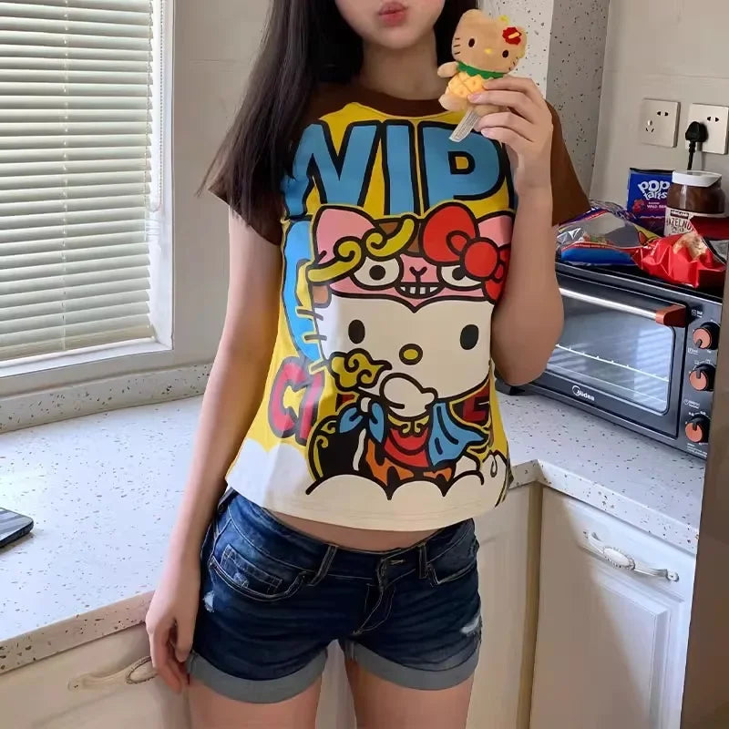 Hello Kitty Raglan Crop T-Shirt – Y2K Graphic Tee