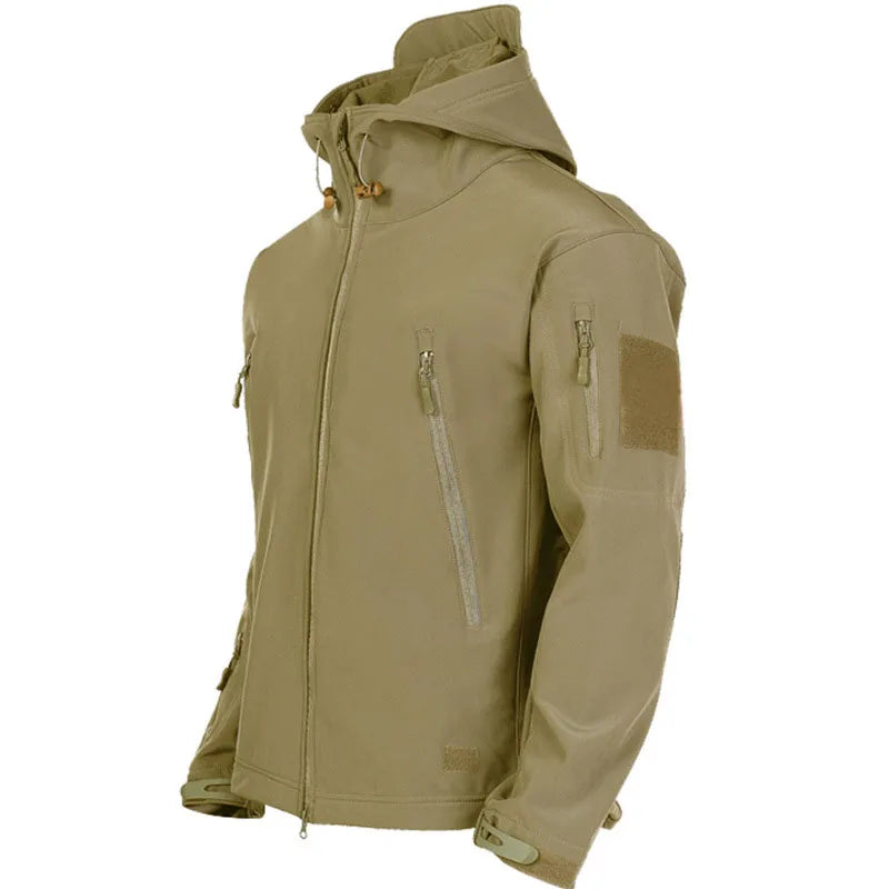 Men’s Shark Skin Softshell Tactical Jacket, Windproof Waterproof Hooded Combat Coat