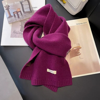 100% Wool Knitted Scarf – Women's Thick Solid Color Winter Shawl