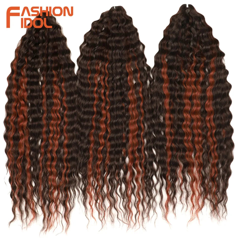 24 Inch Water Wave Crochet Braiding Hair – Synthetic Twist Curly Ombre Extensions