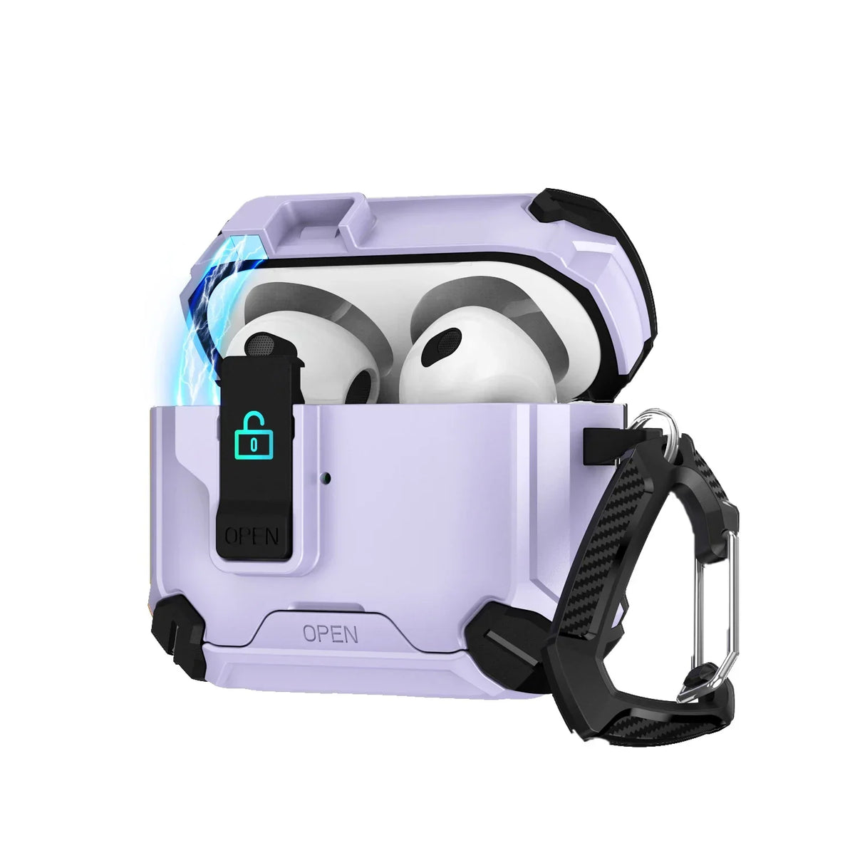 Magnetic Lock AirPods Case with Carabiner – Rugged Design
