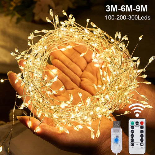 LED Firecracker Fairy String Lights – USB Powered with Remote Control, 3/6/9M