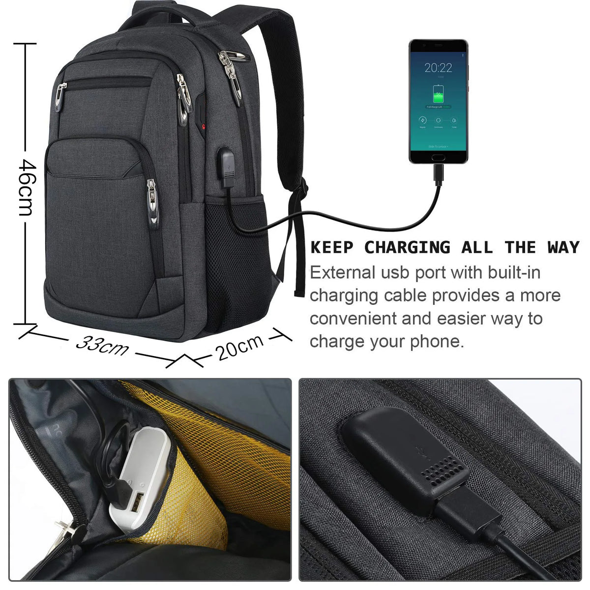 Laptop Backpack 18" – Large Travel Bag with USB Charging Port