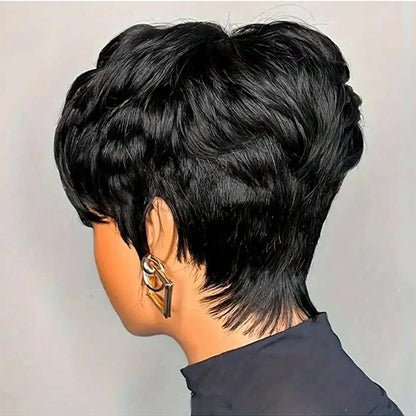 Pixie Cut Short Bob Wig with Bangs Glueless Natural Black