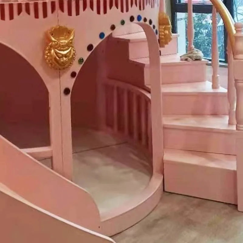 Castle Kids Bunk Bed with Slide, Safety Rails & Solid Wood