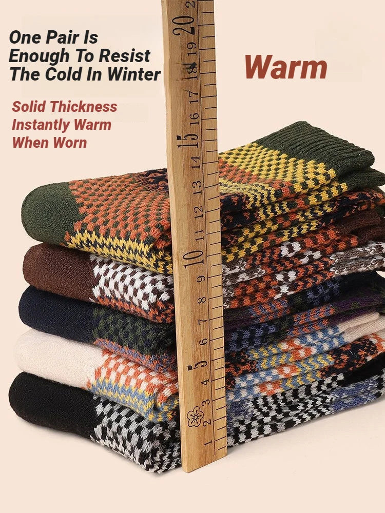 5-Pair Men’s Thick Wool Winter Socks, Warm Retro Style for Snow Boots