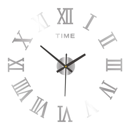 3D DIY Wall Clock – Large Roman Numerals Acrylic Mirror