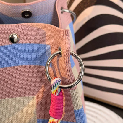 Color-Block Knitted Bucket Bag – Retro Striped Handbag