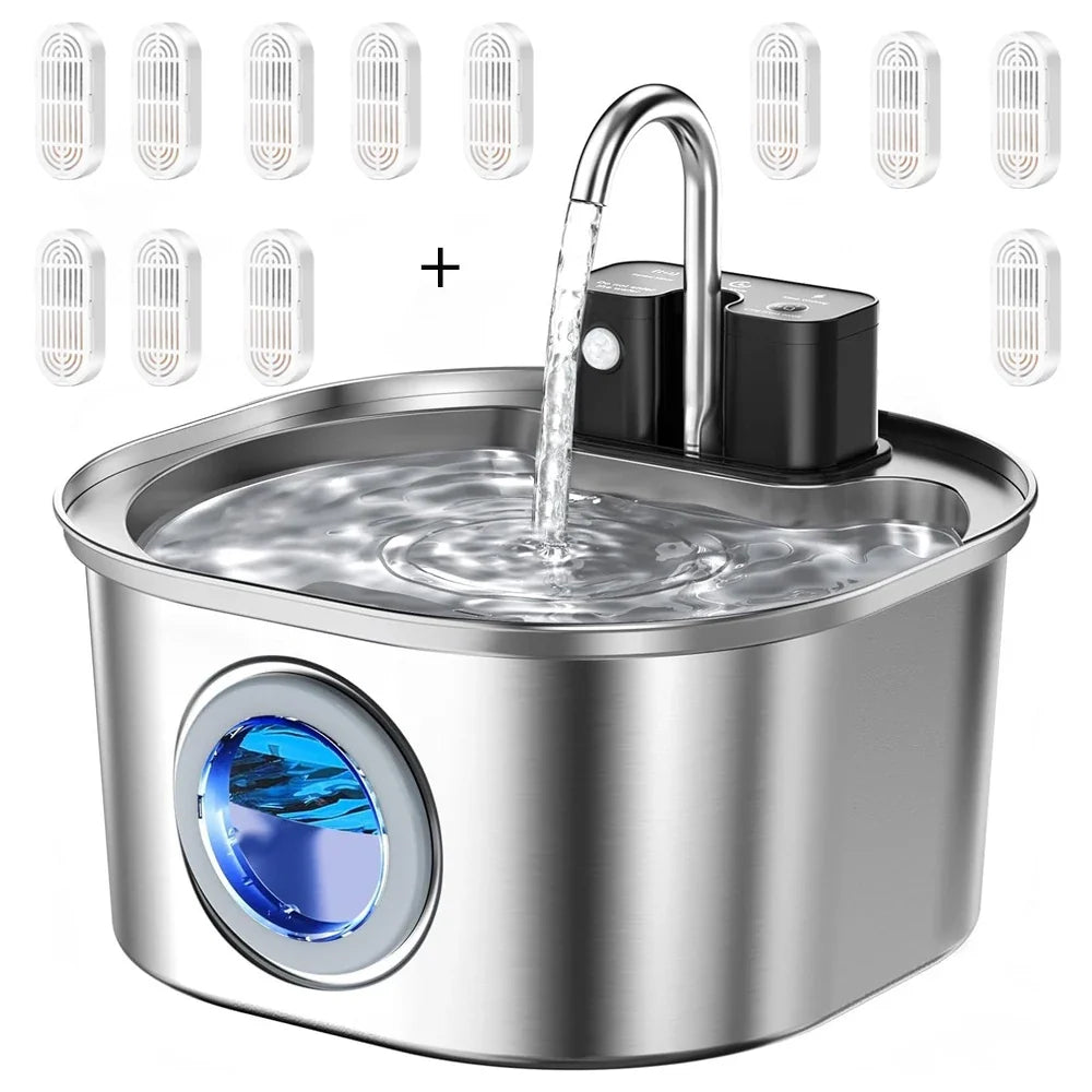 3l Stainless Steel Wireless Recharging Sensor Cat Water Fountain Auto Drinking Cats Dog Drinker Pet