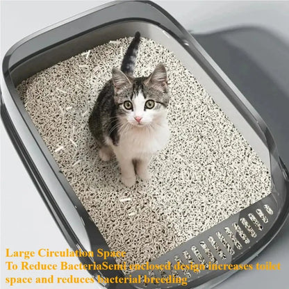 P Semi-Enclosed Cat Litter Box Splashproof Kitten Toilet Tray Pet Cleaning Basin Sides Indoor Use
