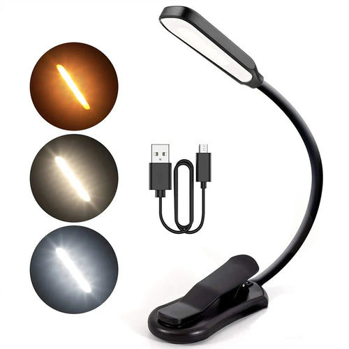 LED Book Light USB Rechargeable Clip-On Reading Lamp 7 LEDs 3 Color Modes