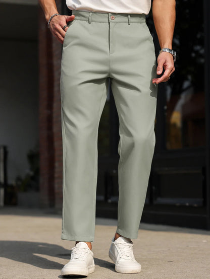 Men’s Slim-Fit Straight-Leg Casual Pants, Solid-Color Everyday Trousers