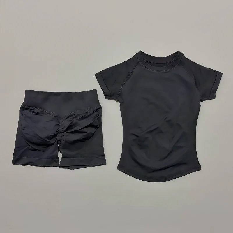2 Piece Seamless Yoga Top and Shorts Set