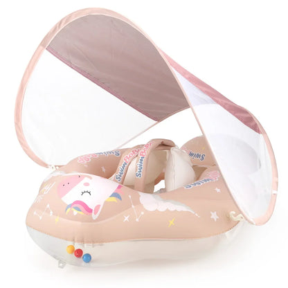 Inflatable Baby Swim Float Ring with Sun Canopy & Toy Beads